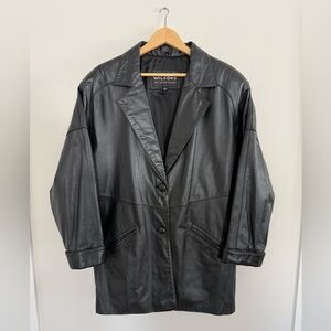 Wilsons Leather Mens Black Leather Jacket Large Button Front Car Coat